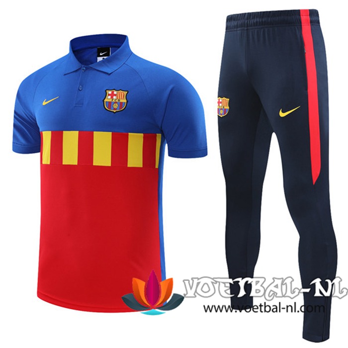 FC Barcelona Polo Shirt + Broek Blauw/Rood 2021/2022