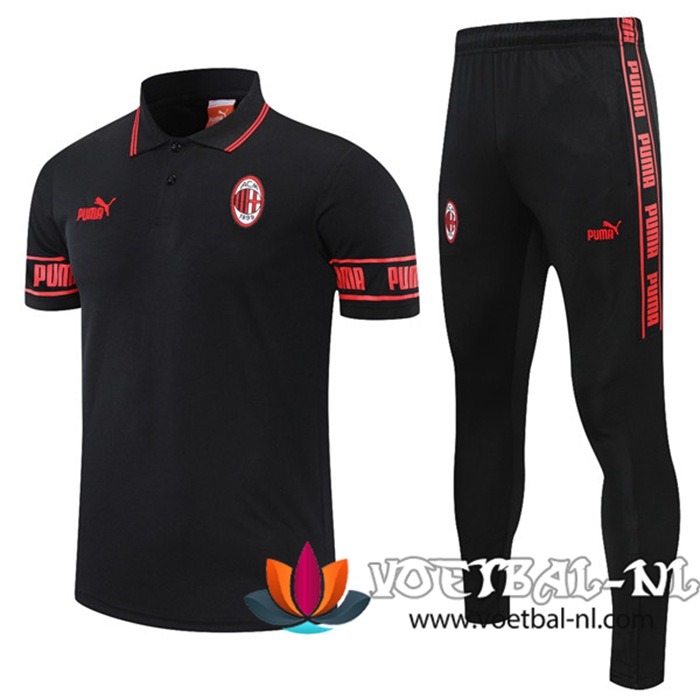 AC Milan Polo Shirt + Broek Zwart/Rood 2021/2022