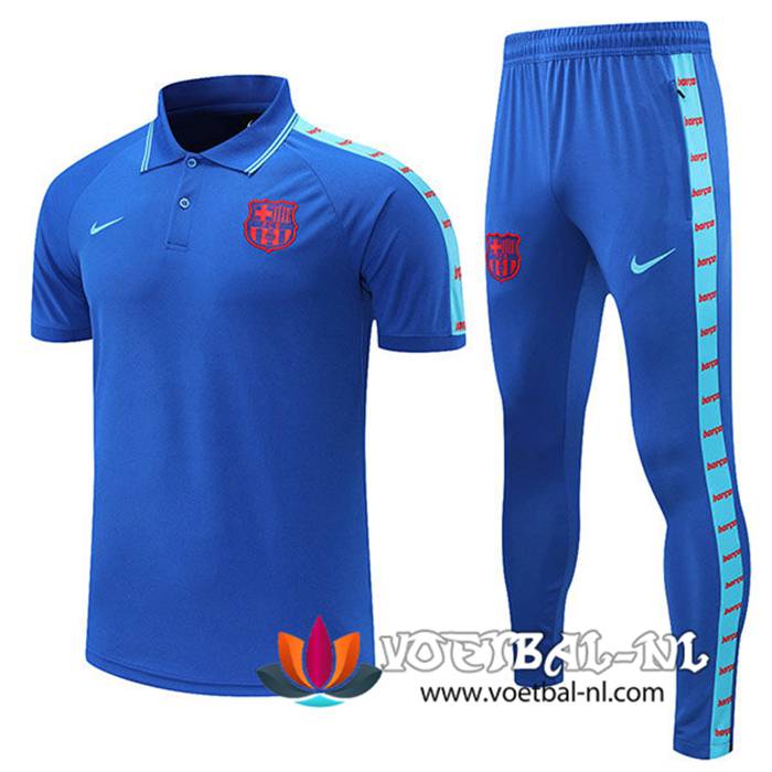 FC Barcelona Polo Shirt + Broek Blauw 2021/2022 -01