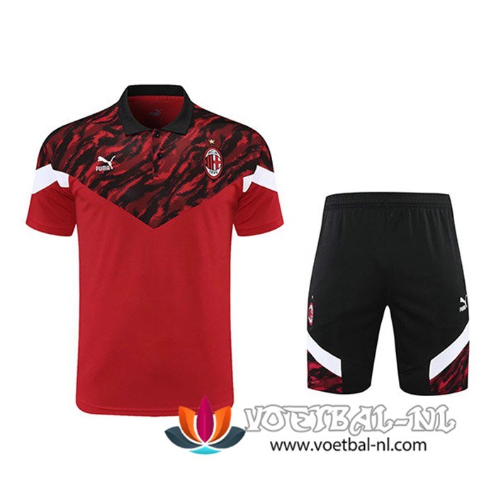 AC Milan Polo Shirt + Shorts Zwart/Rood 2021/2022