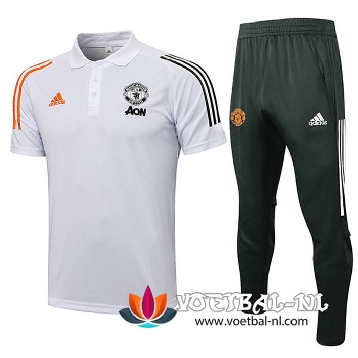Manchester United Polo Shirt + Broek Wit 2021/2022