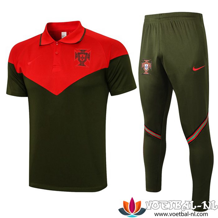 Portugal Polo Shirt + Broek Zwart/Red 2021/2022