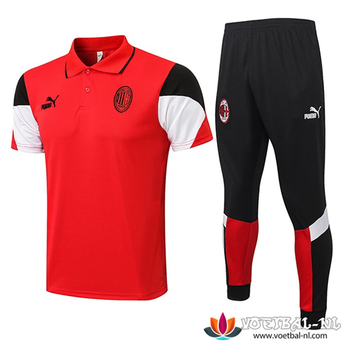 AC Milan Polo Shirt + Broek Wit/Rood 2021/2022