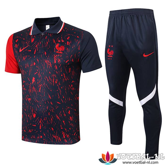 Frankrijk Polo Shirt + Broek Zwart/Rood 2021/2022