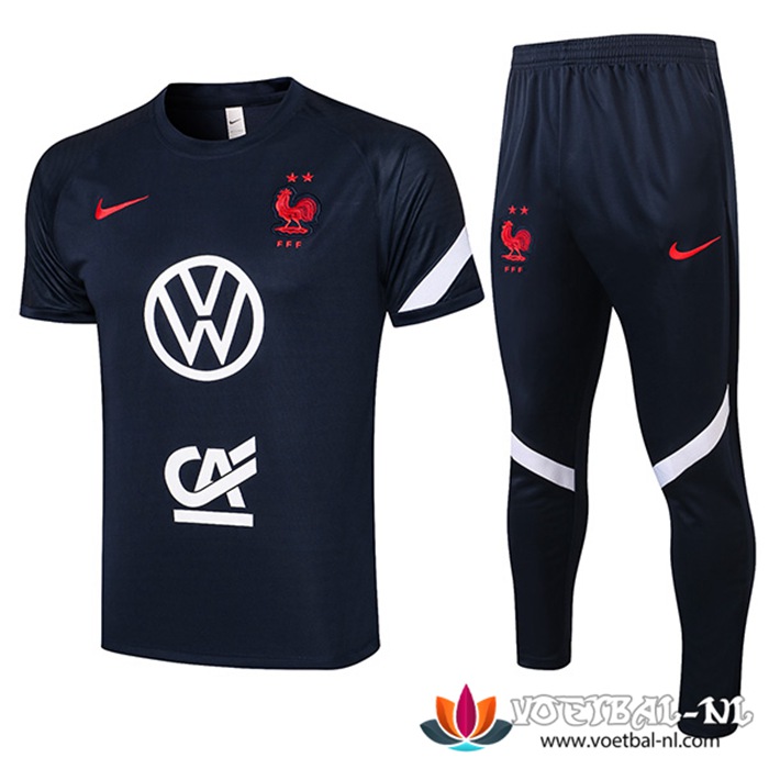 Frankrijk Polo Shirt + Broek Zwart 2021/2022