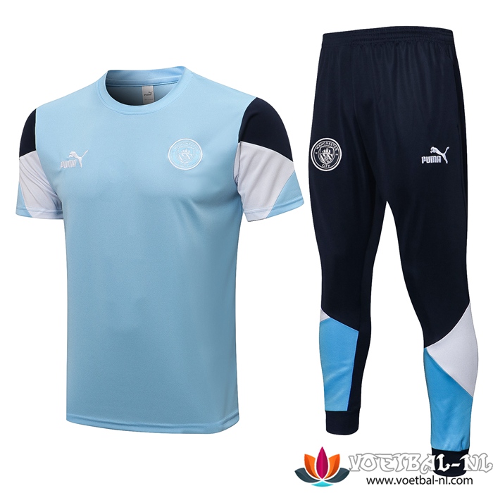 Manchester City T Shirt Suits + Broek Blauw/Zwart/Wit 2021/2022