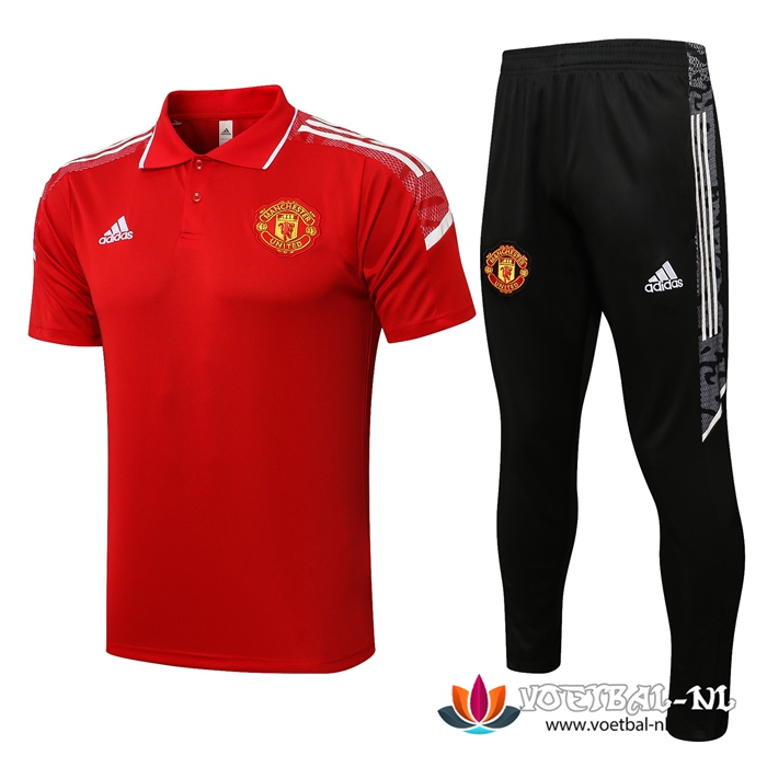 Manchester United Polo Shirt + Broek Wit/Rood 2021/2022 -01