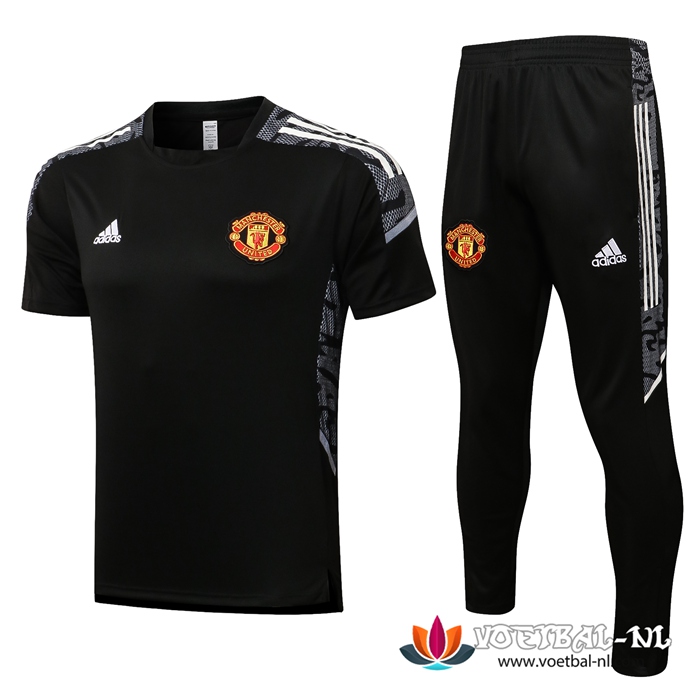 Manchester United Polo Shirt + Broek Wit/Zwart 2021/2022