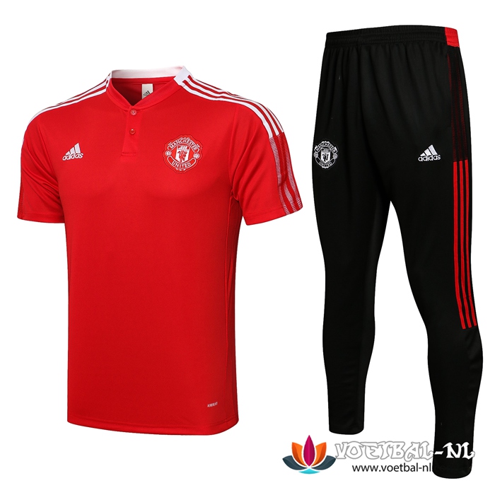 Manchester United Polo Shirt + Broek Wit/Rood 2021/2022