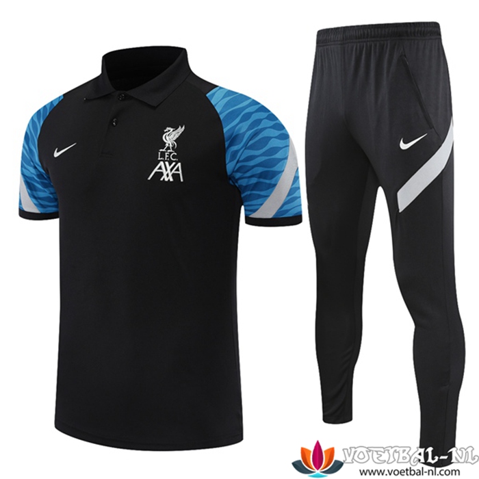 FC Liverpool Polo Shirt + Broek Zwart/Blauw 2021/2022