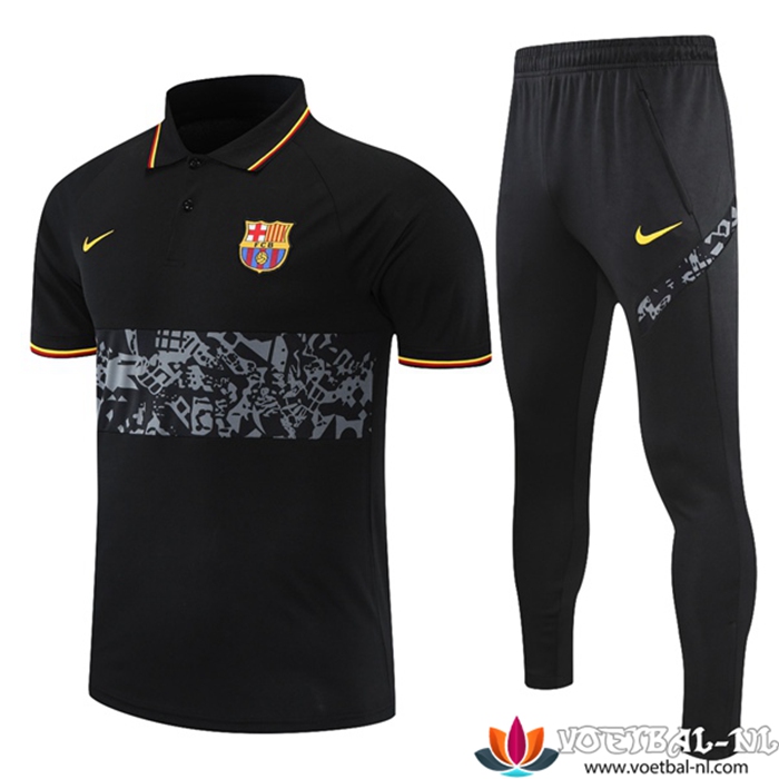 FC Barcelona Polo Shirt + Broek Zwart/Grijs 2021/2022