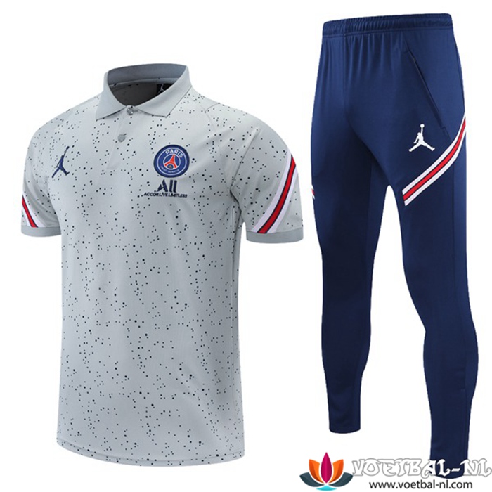 Jordan PSG Polo Shirt + Broek Grijs/Rood 2021/2022