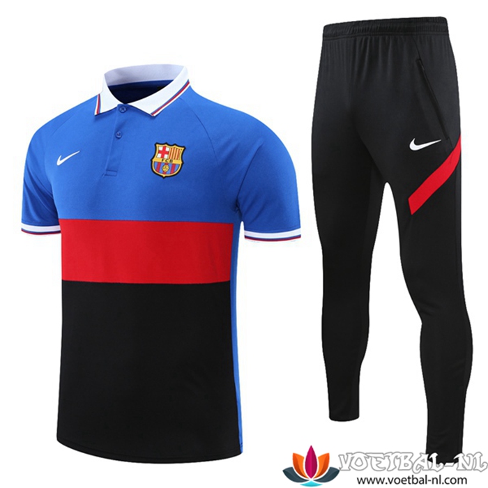 FC Barcelona Polo Shirt + Broek Blauw/Zwart/Rood 2021/2022