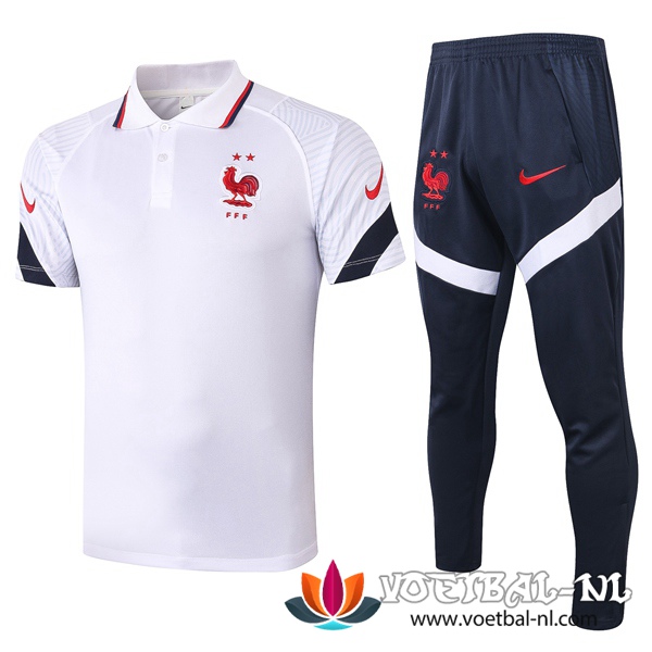 Frankrijk Polo Shirt + Broek Wit 2020/2021