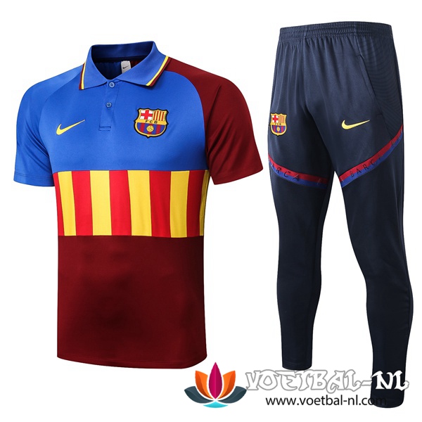 FC Barcelona Polo Shirt + Broek Blauw Rood 2020/2021