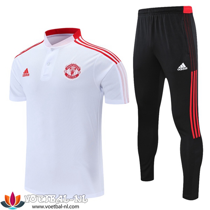 Manchester United Polo Shirt + Broek Wit/Rood2021/2022