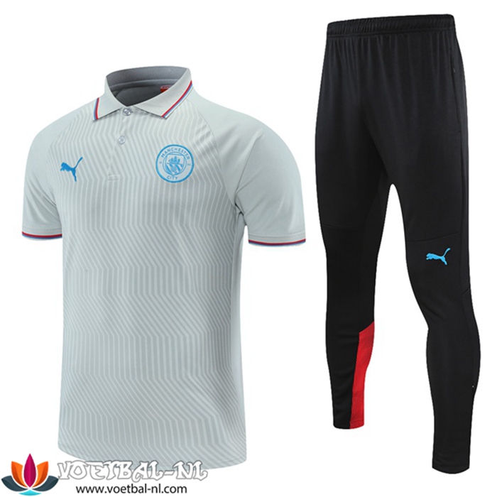 Manchester City Polo Shirt + Broek Rood/Grijs 2021/2022