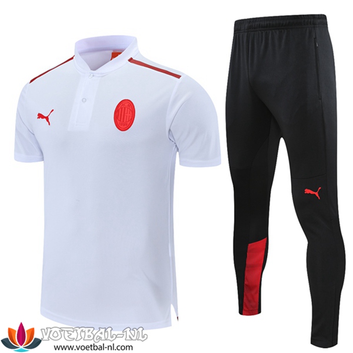 AC Milan Polo Shirt + Broek Wit/Rood 2021/2022 -01