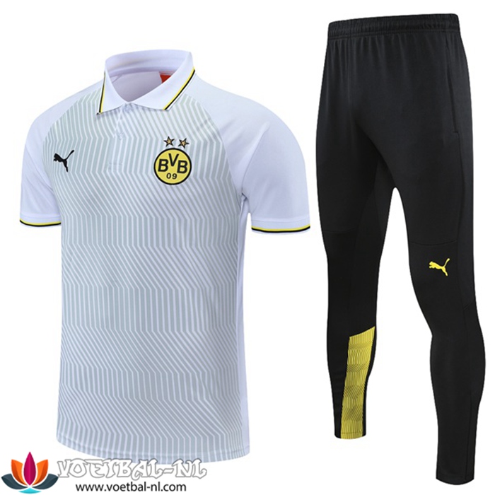 Dortmund BVB Polo Shirt + Broek Wit/GrijsGeel 2021/2022