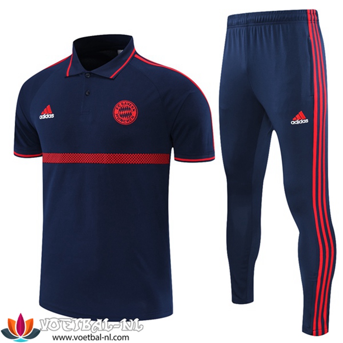 Bayern Munchen Polo Shirt + Broek Marineblauw/Rood 2021/2022