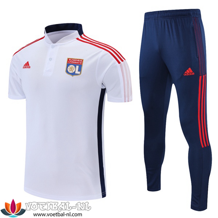 Lyon OL Polo Shirt + Broek Wit/Marineblauw 2021/2022