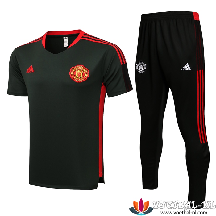 Manchester United Polo Shirt + Broek Zwart/Rood 2021/2022