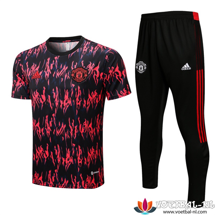 Manchester United Trainingsshirt + Broek Zwart/Rood 2022/2023