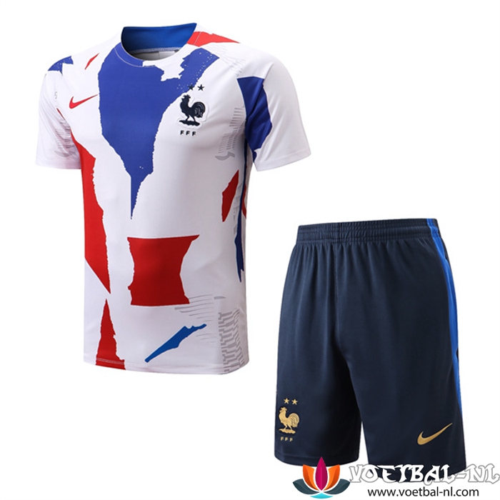 Frankrijk Trainingsshirt + Shorts Wit/Blauw/Rood 2022/2023