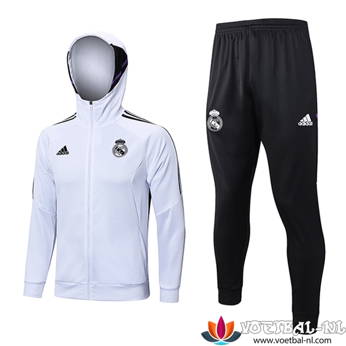 Real Madrid Trainingspak Met Capuchon Trainingsjack Windjak Wit 2023/2023