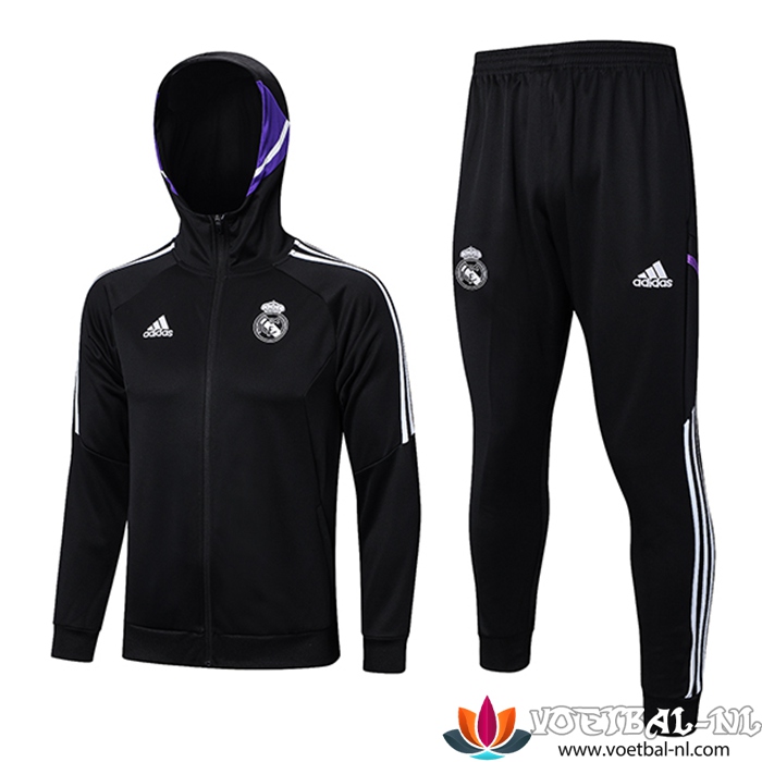 Real Madrid Trainingspak Met Capuchon Trainingsjack Windjak Zwart 2023/2023